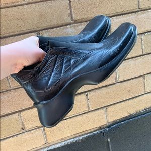 vintage 90s black leather platform slip on shoes